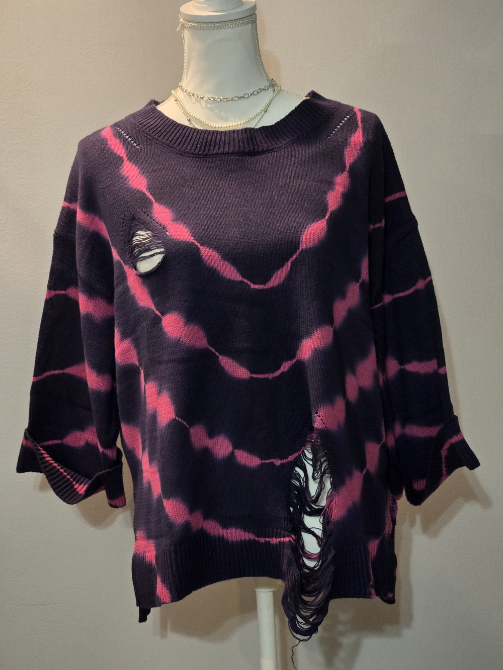 Umgee Navy & Fuchsia Tie-Dye Pullover Sweater